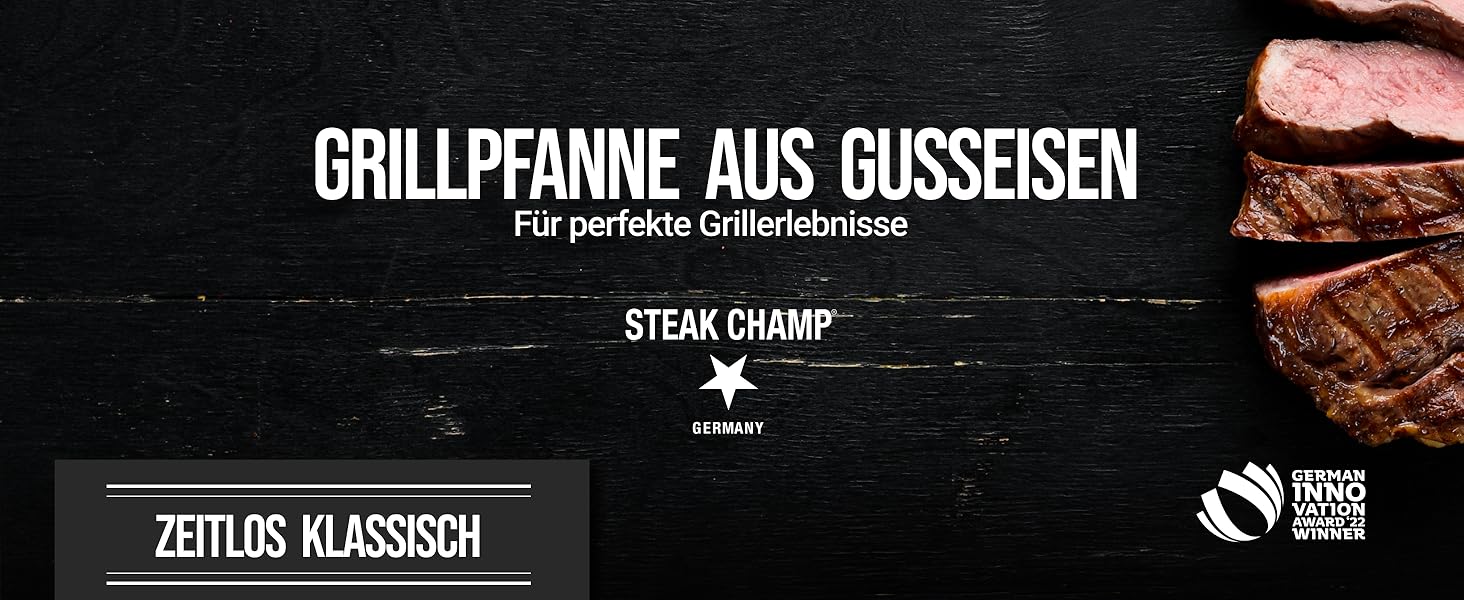 Сковорода Steak Champ з чавуну для гриля та плити, підходить для індукції, духовки, смаження і сервірування