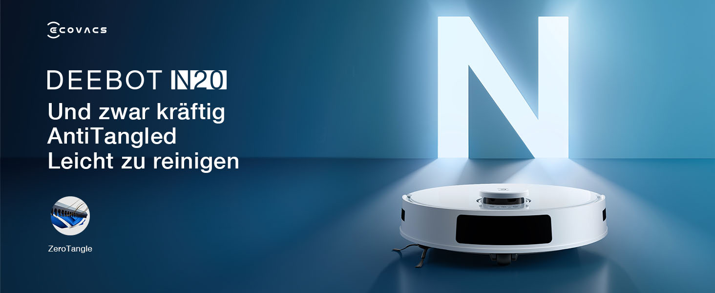 Робот-пилосос ECOVACS DEEBOT N20 з функцією миття, 8000Pa, без мішка, станція PureCyclone, захист від заплутування волосся, до 300 хвилин роботи, білий