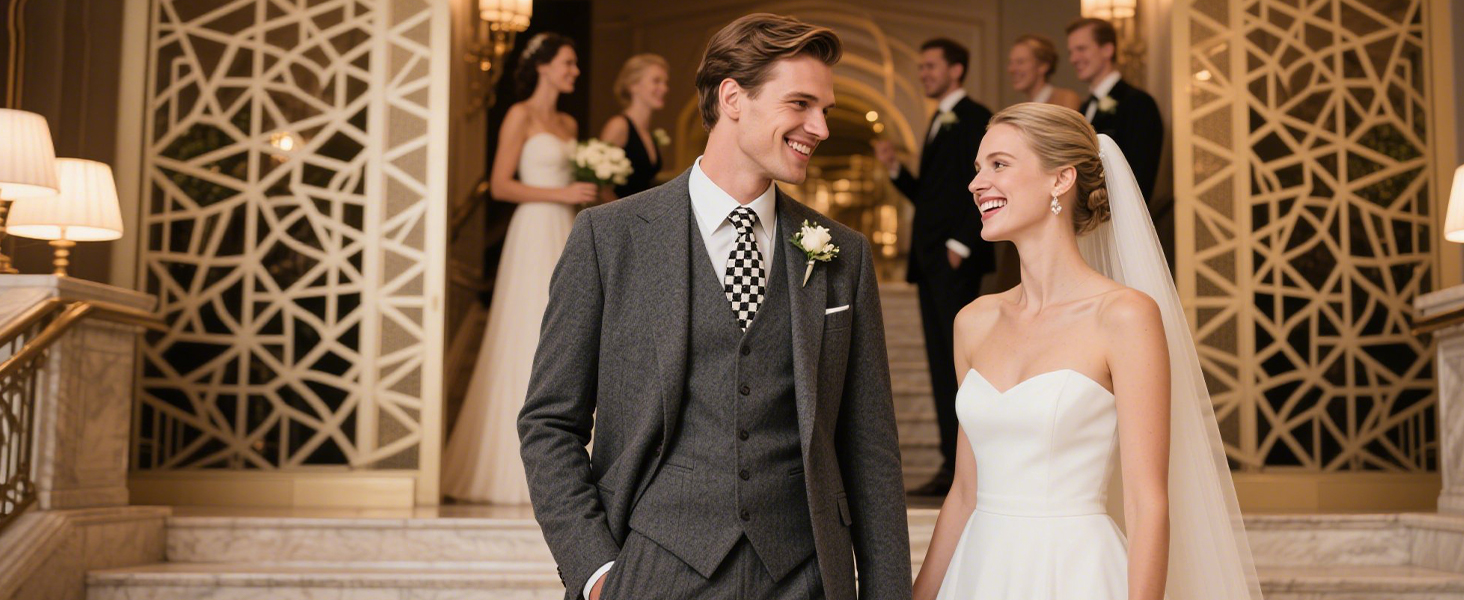 Краватки для чоловіків HISDERN: святкові краватки з кишеньковим хустинкою, класичний візерунок, в клітинку, для весілля та ділових зустрічей, блакитний колір