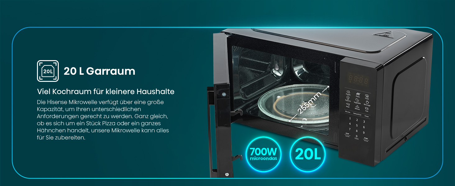 Мікрохвильова піч Hisense H20MOBS4HI 20 л, 700 Вт, InverterTech, керамічне покриття, чорна