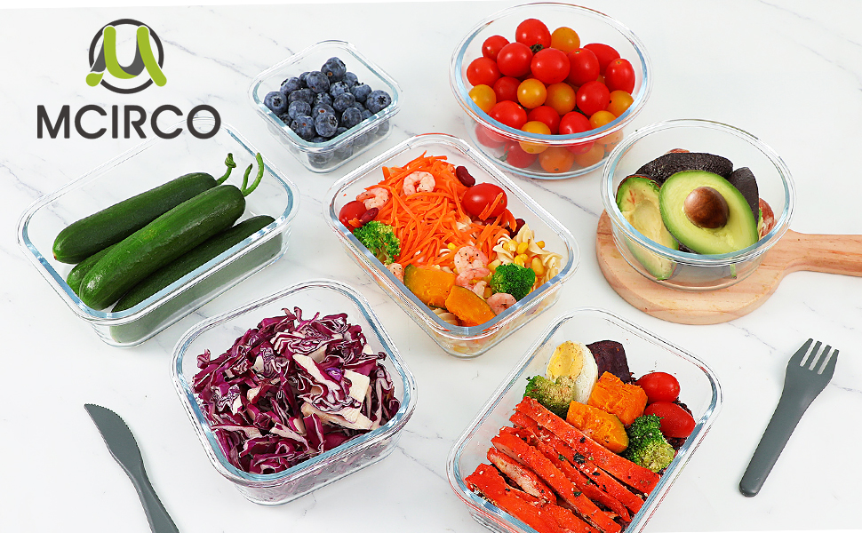 Набір скляних контейнерів MCIRCO 30 шт. (15 контейнерів + 15 кришок) - прозорі кришки, BPA free, для дому, кухні, ресторану (сірий)