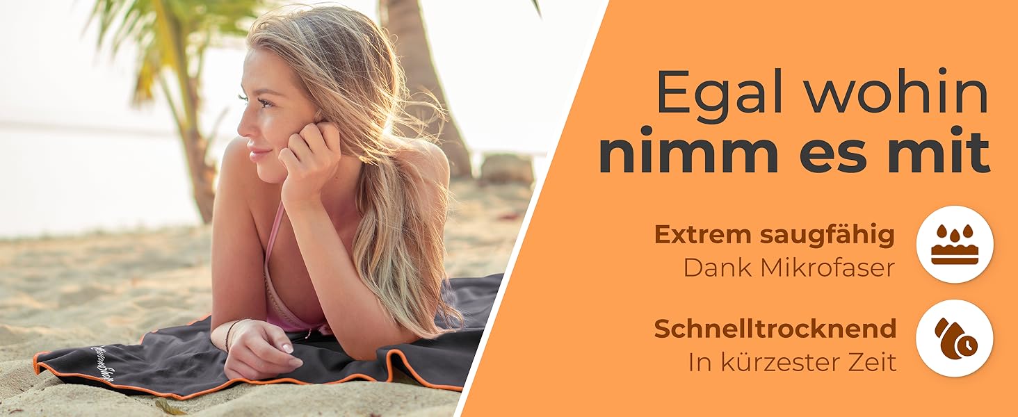 Рушник з мікрофібри NirvanaShape - туристичний, для пляжу, спорту, подорожей, кемпінгу, 50 x 30 см, сірий з блакитним кантом