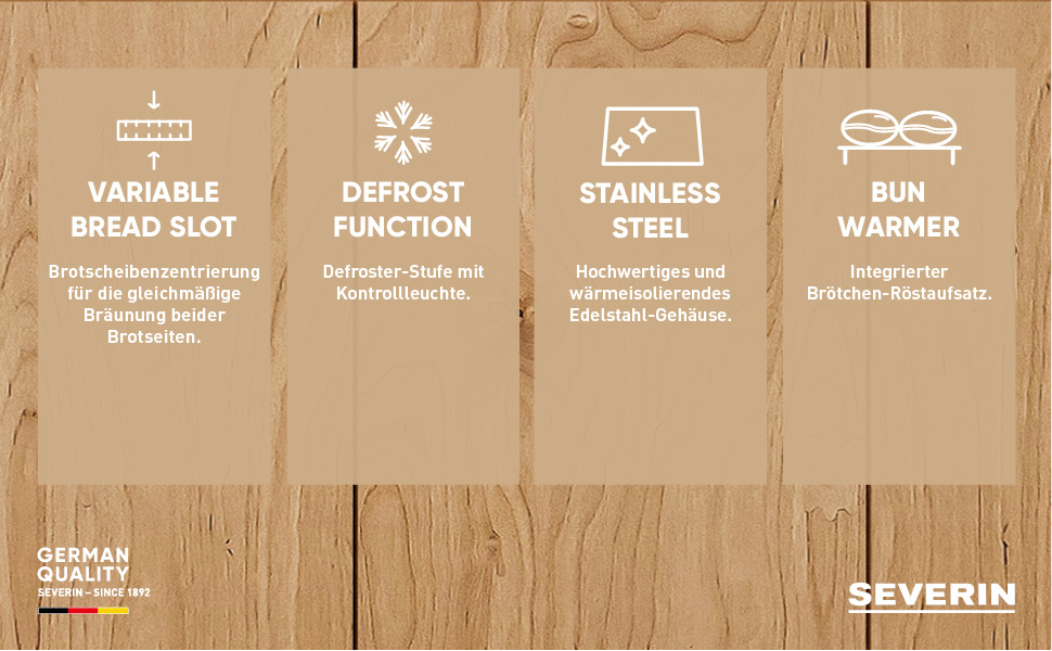Тостер Severin AT 2590 з 4 відсіками для тостів, з підставою для бургерів, нержавіюча сталь, 1400 Вт