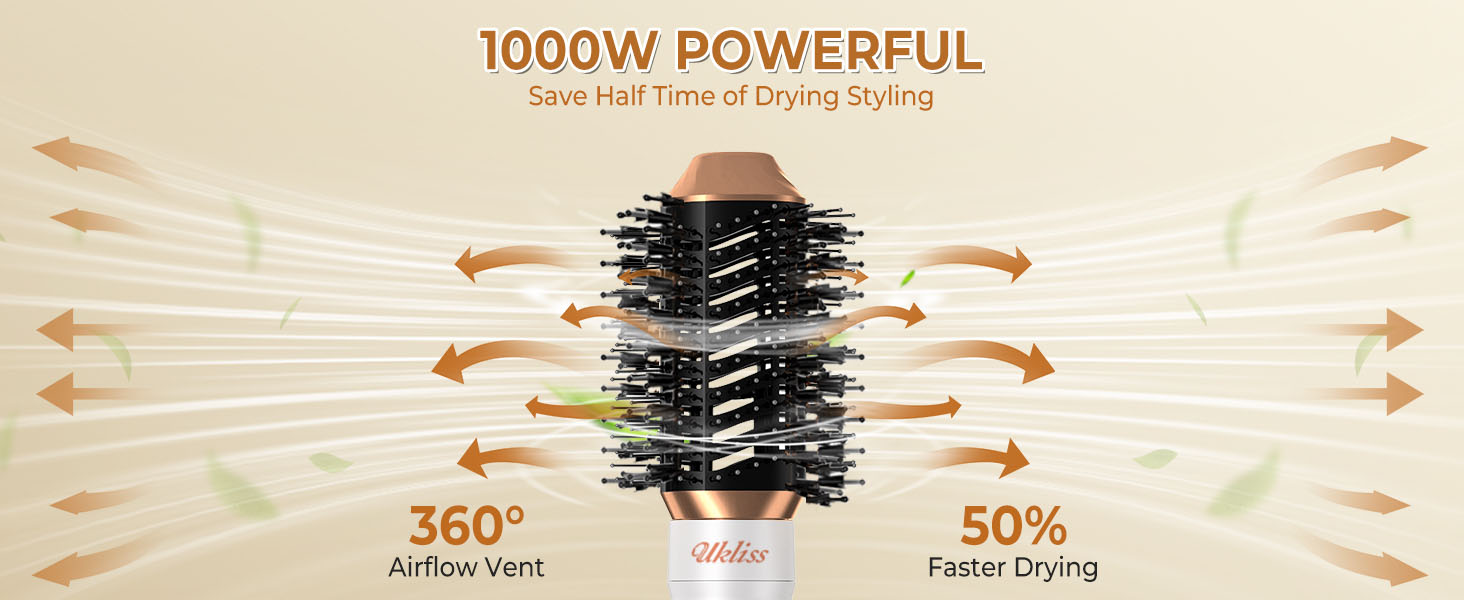 UKLISS Професійний стайлер для волосся 6-в-1 (фен, локони, брашінґ), білий