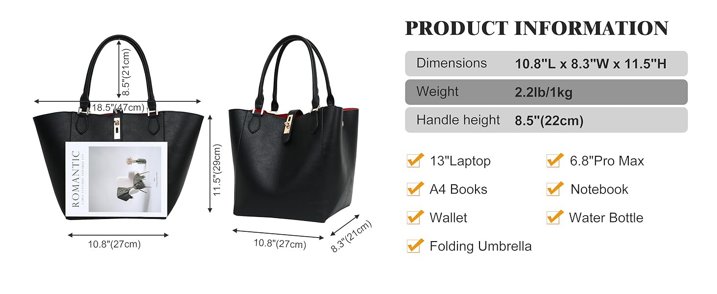 Велика жіноча шкіряна сумка-шопер чорного кольору для роботи та навчання | sqpl