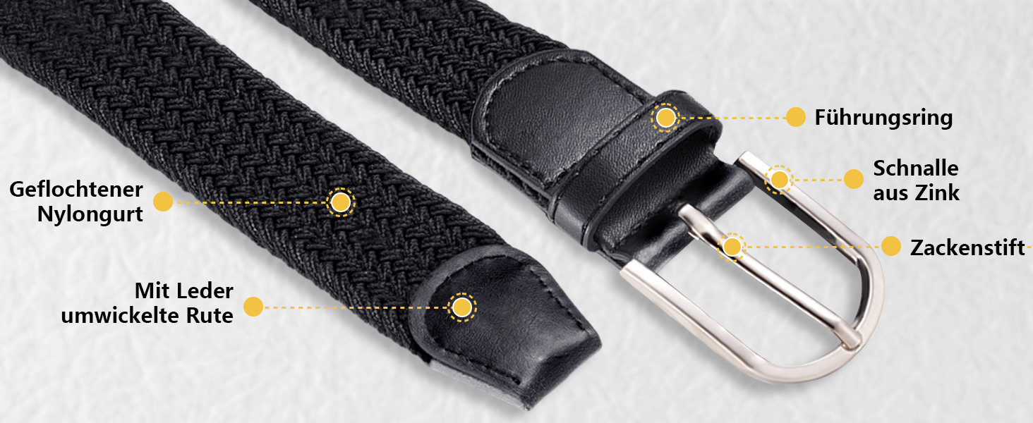 Тканинні ремені Tangchao 2 шт. Плетені еластичні ремені для жінок та чоловіків, 3.3 см, 90-135 см, чорний+бежевий, 100 см