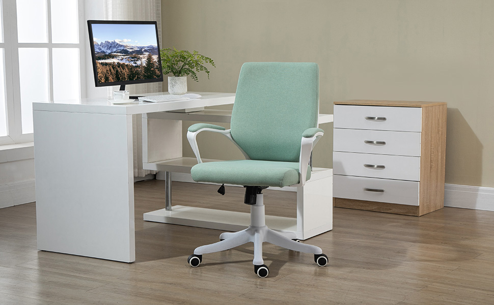 Крісло офісне Vinsetto ергономічне з підлокітниками, регульоване по висоті, поворотне, з функцією гойдання, з текстурою льону, комп'ютерне крісло, зелено-біле