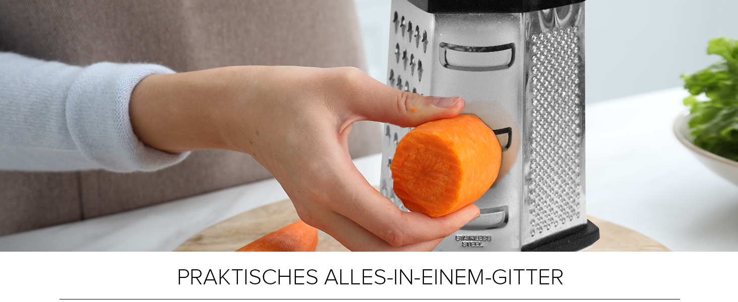 Трка для сиру Joeji's Kitchen з контейнером - 6 сторін, ручна, з нержавіючої сталі, багатоцільова для сиру, овочів та фруктів