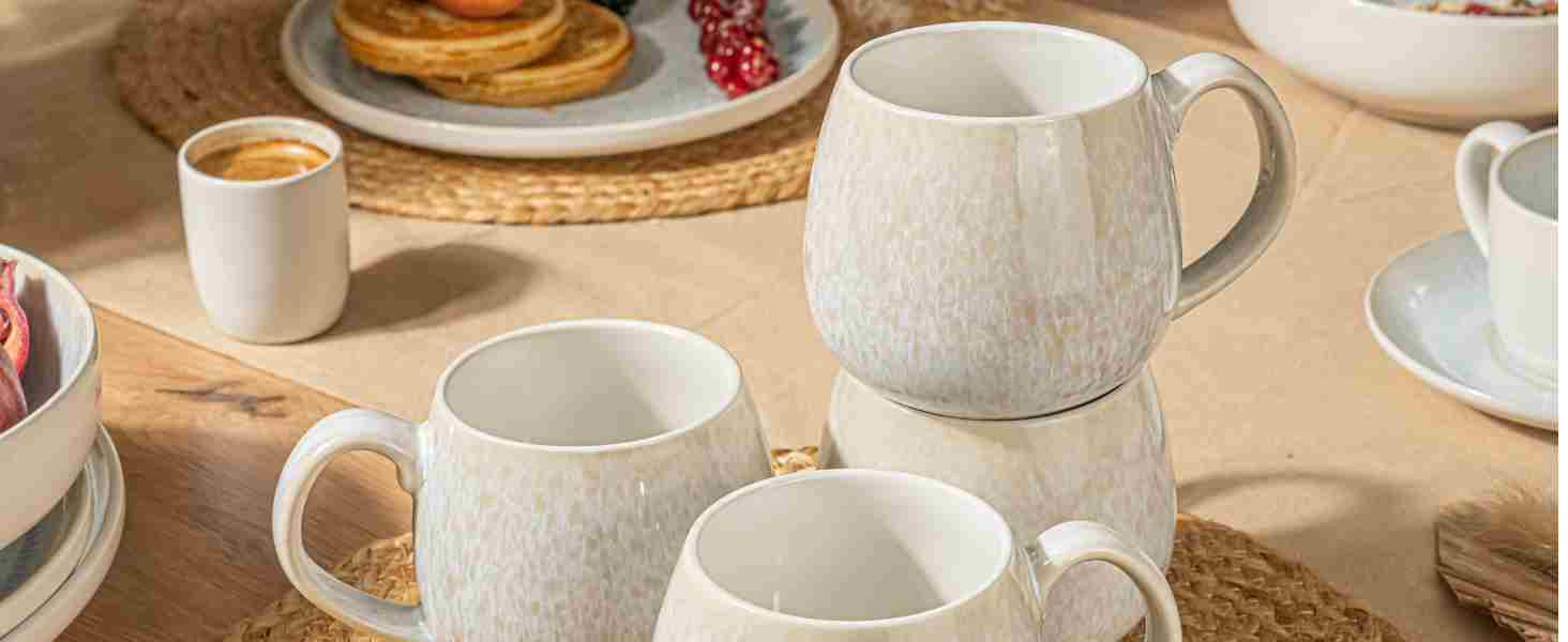 Набір чашок SÄNGER Santorini: 4 чашки з каменю, 300 мл, ручна робота, для кави та чаю, набір для 4 осіб, кремового кольору з пісочною текстурою, PREMIUM COLLECTION, стійкі до миття в посудомийній машині