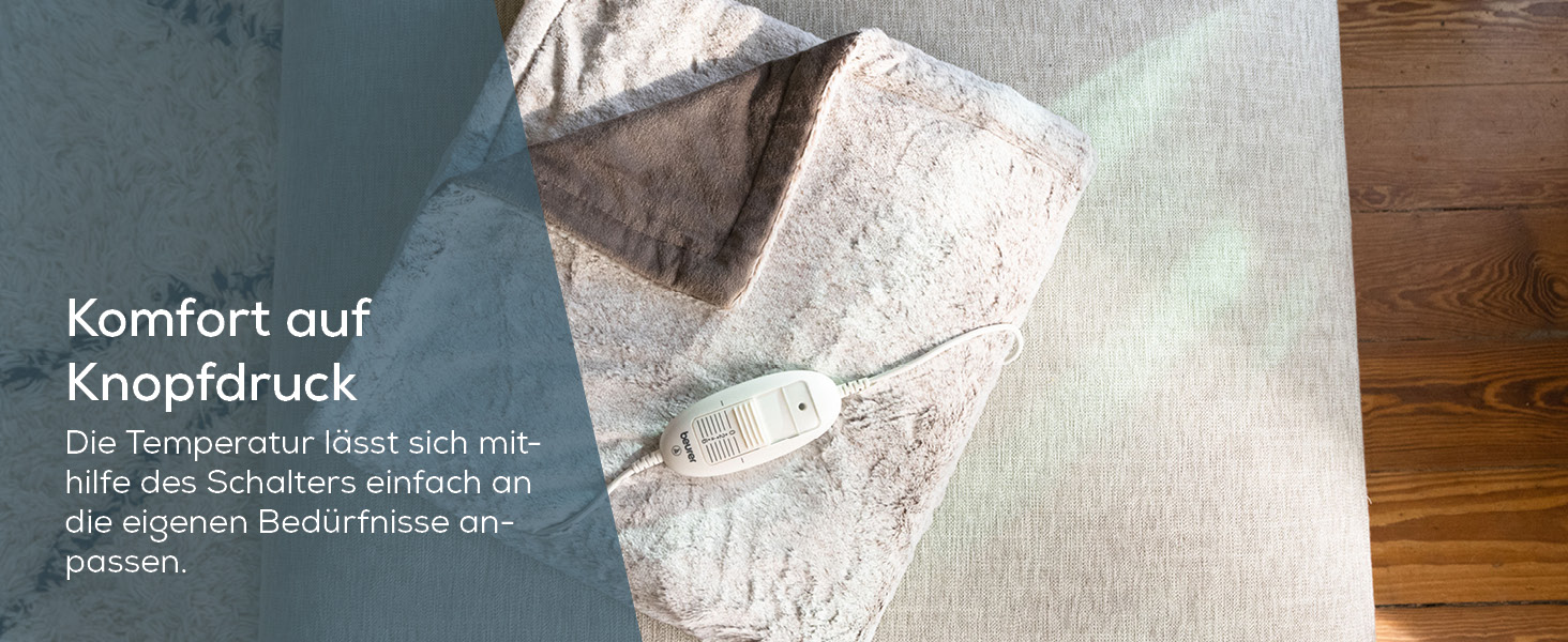 Електрична ковдра Beurer HD 75 Nordic з штучним хутром, 6 температурних режимів, автовимкнення, 180x130 см, бежево-коричнева