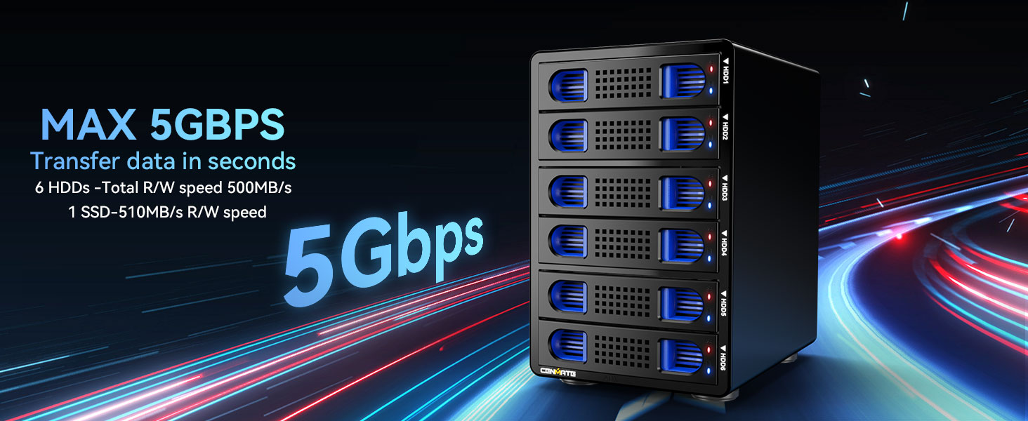 Корпус для жорстких дисків CENMATE з 6 відсіками (2.5'/3.5') з USB 3.0, DAS, без інструментів