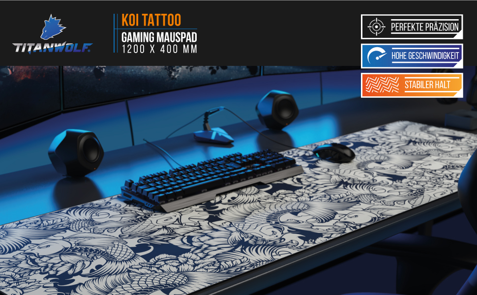 Килимок для миші Titanwolf XXXL 1200x400 мм, ігровий, для Logitech, з принтом Koi Koi
