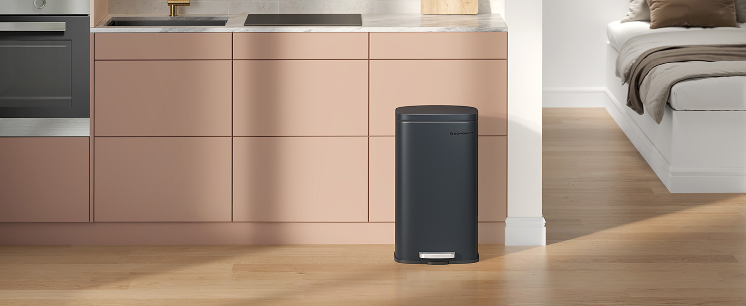 Відро для сміття SONGMICS 30 л з м'яким закриттям, сталеве, з внутрішнім відром, зелене