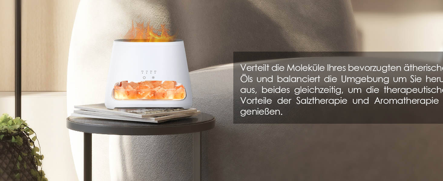 SALKING Аромадифузор 2-в-1 з підсвічуванням, ефект полум'я, для ефірних олій, 150 мл (білий)