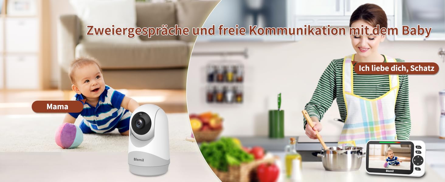 Дитячий відеоняня з камерою, аудіо, акумулятором 30 годин, 5-дюймовий екран, дистанційне керування поворотом/нахилом/зумом, двосторонній зв'язок, нічне бачення, без WiFi BL9052