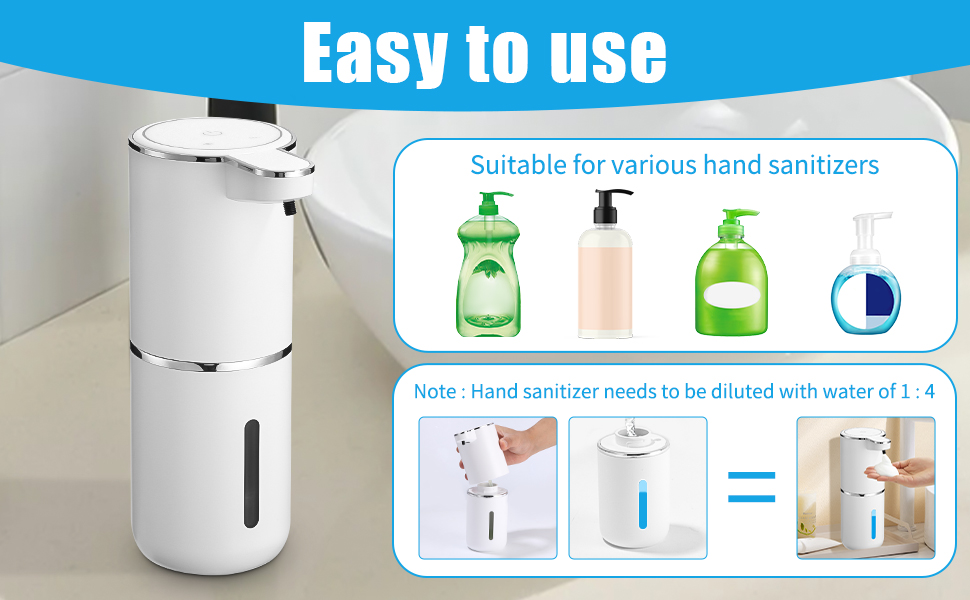 Автоматичний диспенсер для мила з піни, 380 мл, електричний сенсорний дозатор мила з інфрачервоним датчиком, USB-зарядний, водонепроникний IPX5 для кухні, ванної кімнати, школи, готелю, колір: білий