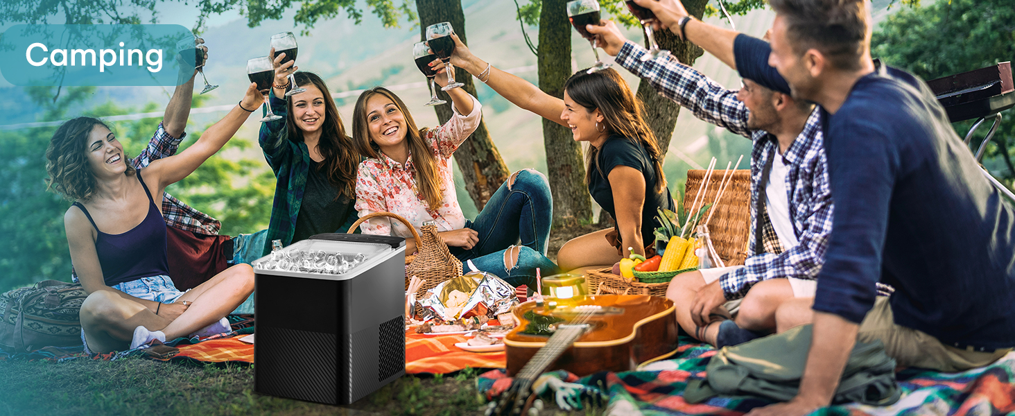 Машина для льоду FOHERE портативна, самоочисна, 14 кг/24 год, 2 розміри, компактний дизайн, керування однією кнопкою, інтелектуальні сповіщення, з лопаткою та кошиком для дому/бару/офісу/кемпінгу (чорний)