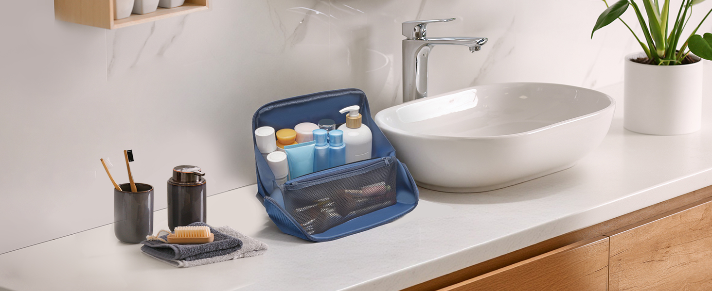 Чоловіча та жіноча дорожня косметичка Lermende з подвійною блискавкою, великий об'єм, зручна ручка для подорожей. (Синій)