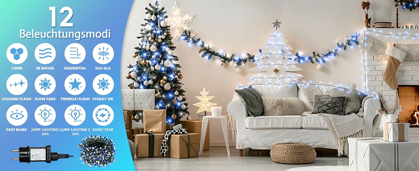 LED гірлянда WISD 13м, 200 LED, рожево-біла. Диммування, 12 режимів, таймер, EU штекер. Декор для ялинки, балкона, кімнати, саду.