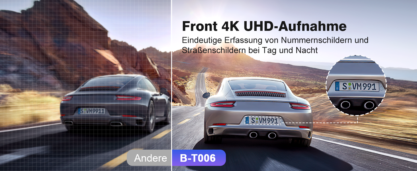 Відеореєстратор Chortau 4K+1080P з WiFi, 64GB, паркувальний режим, Super Night Vision, WDR, 170° та G-Sensor, чорний