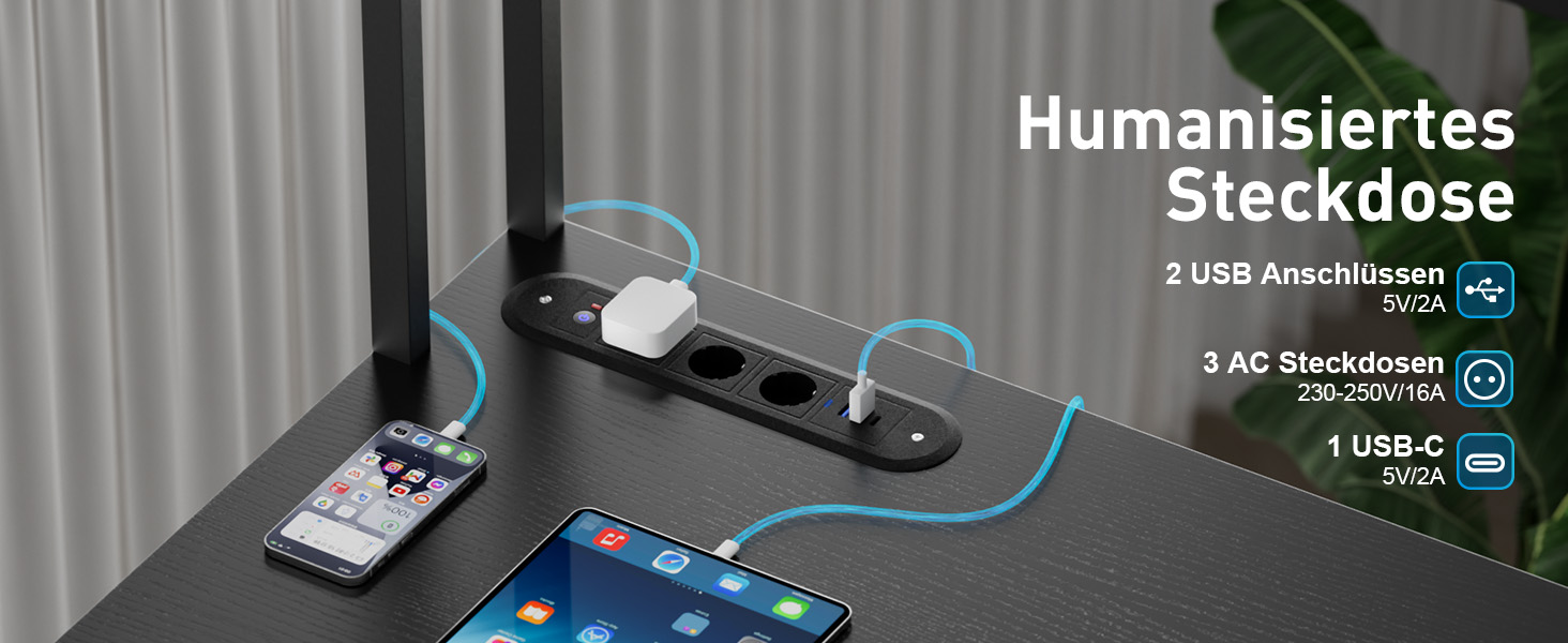 Ігровий стіл кутовий 150x100 см з 3 розетками та 2 USB, реверсивний, з LED підсвічуванням, з ящиками та підставкою для монітора, чорний