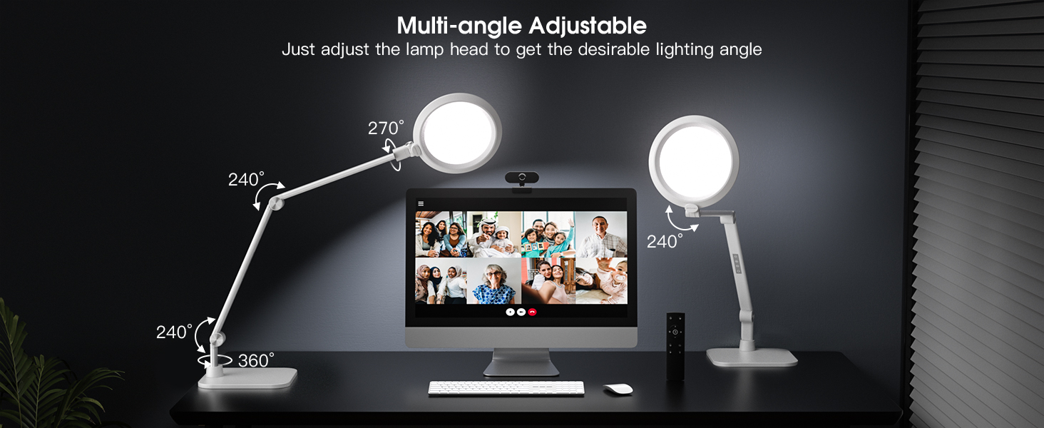 LED лампа настільна з денним світлом для відеоконференцій, офісна лампа з підставкою, регульована з 4 режимами кольору, 18W світло для відео, захищає очі, підходить для дому та офісу, матовий білий