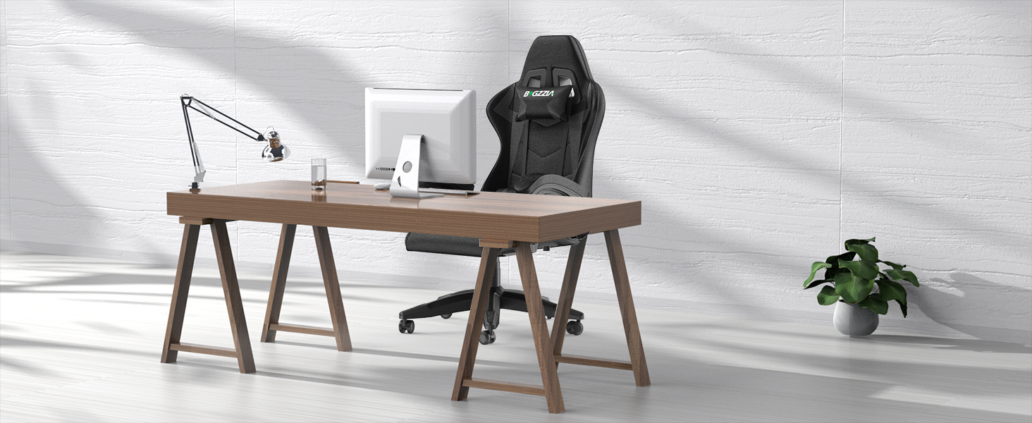 Геймерське крісло Racingreat Ergonomic: PC крісло для геймерів та офісу з регульованим кутом нахилу, PU шкіра, подушка під голову. Чорне.