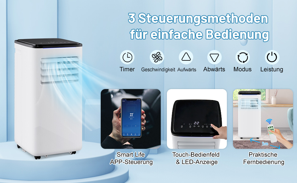 Мобільний кондиціонер COSTWAY 9000 BTU з витяжним шлангом: 4-в-1 (охолодження, вентилятор, обігрів, осушувач), з режимом сну, таймером 24 години, пультом дистанційного керування