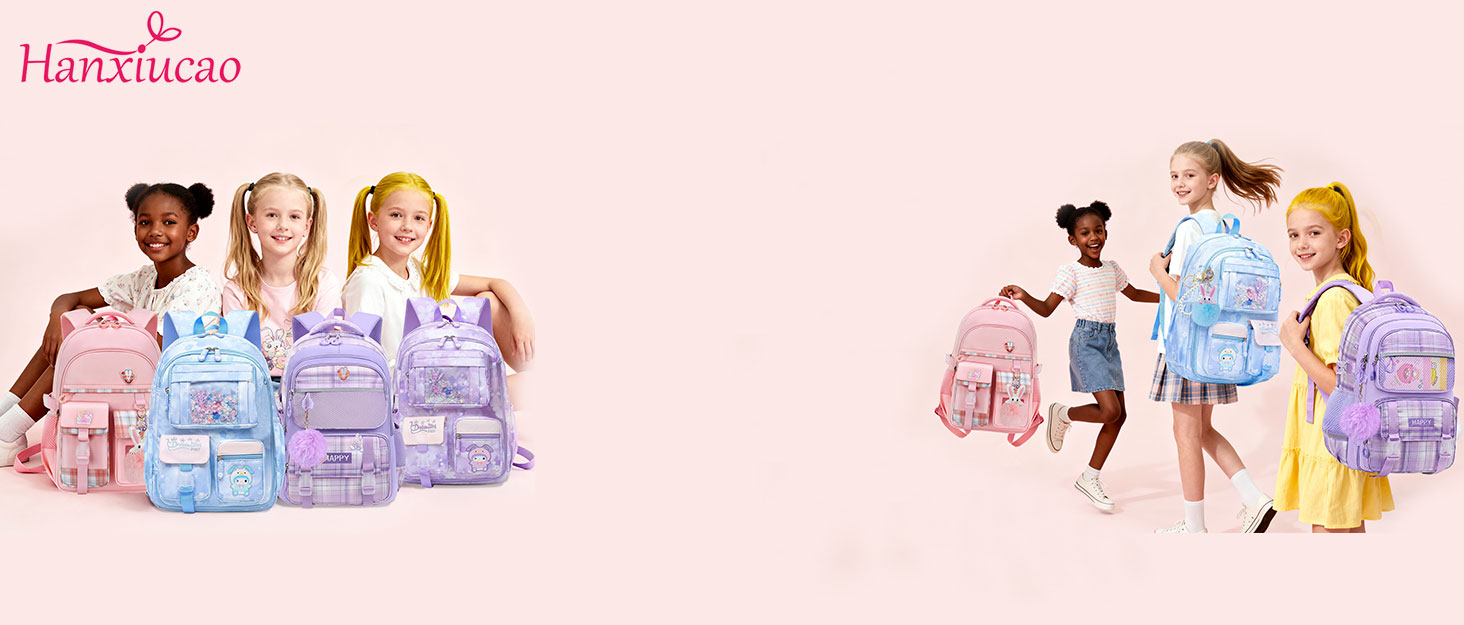 Сумка для школи для дівчаток - велика містка рюкзак Каваї з відділом для ноутбука для учнів початкової та середньої школи, блакитний