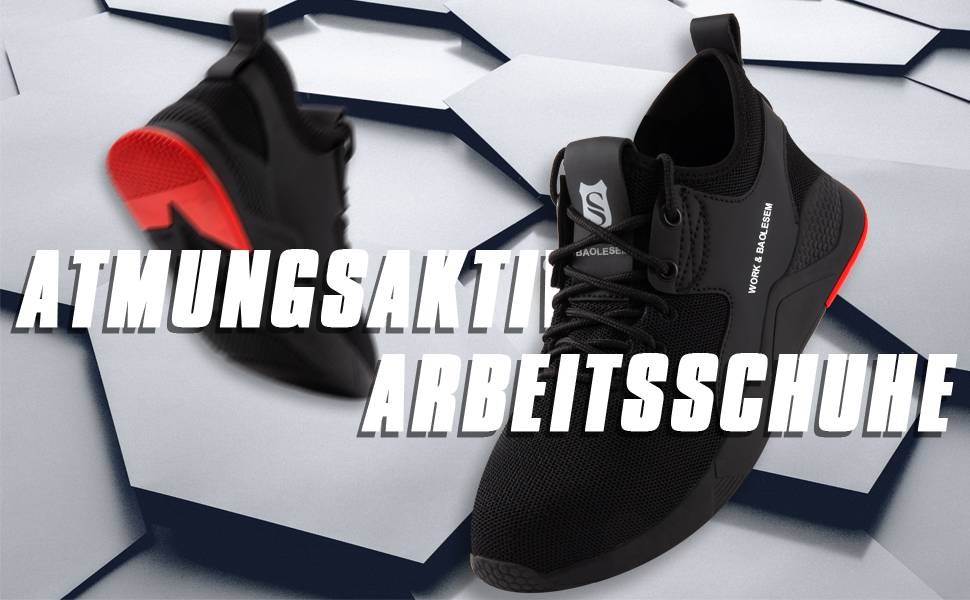 Черевики робочі BAOLESEM: спортивні, дихаючі, зі сталевим підноском, 45 EU, чорні