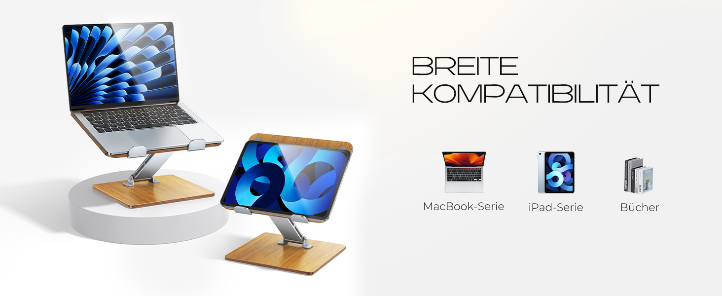 Підставка для ноутбука Holz + Aluminium, регульована, ергономічна, сумісна з MacBook Pro/Air, 10-16