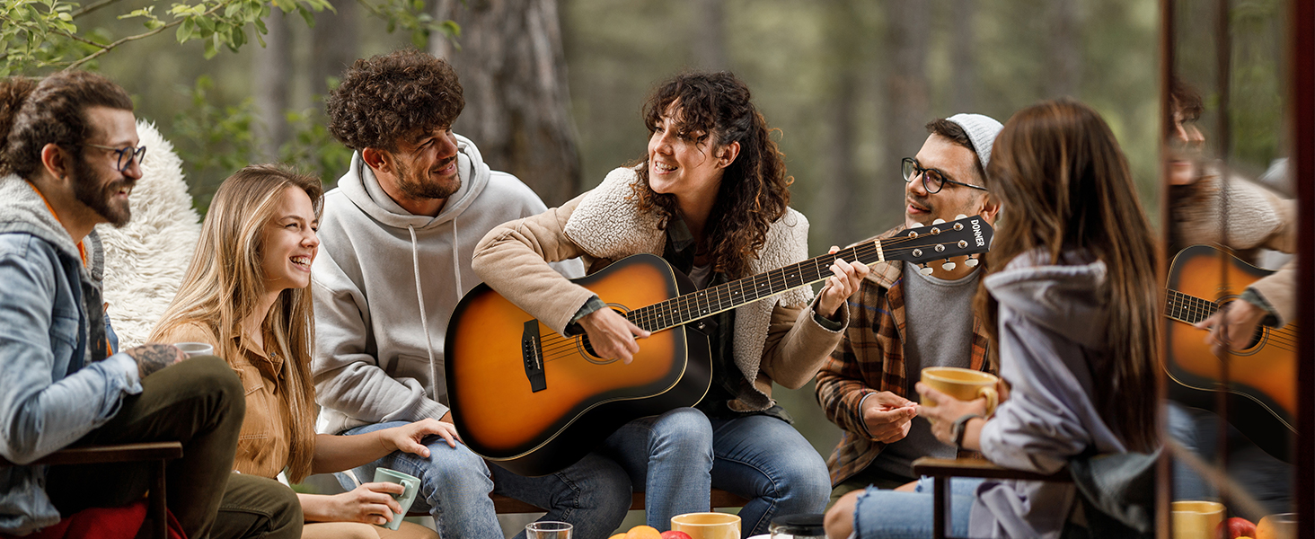 Акустична гітара Donner для початківців, дорослих, 4/4 Dreadnought, 41 дюйм, комплект з аксесуарами (Sunburst)