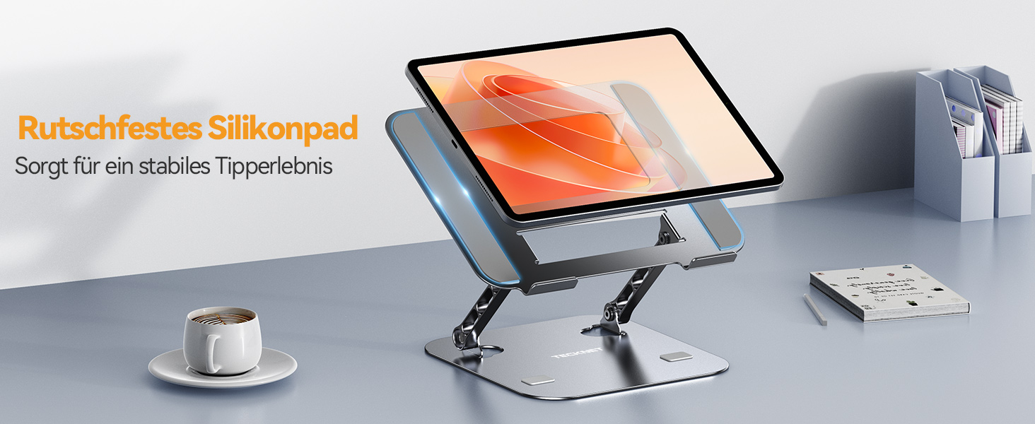 Підставка для ноутбука TECKNET регульована по висоті, ергономічна, складна, портативна з вентиляцією, сумісна з ноутбуками та планшетами 11-17.3 дюймів (сіра)