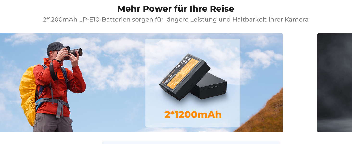 Акумулятор K&F CONCEPT LP-E10 (2 шт.) з подвійним зарядним пристроєм Micro USB/Type-C, сумісний з Canon EOS 1100D/1300D/1500D/1200D/X50