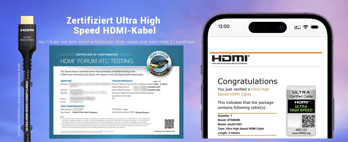 HDMI 2.1 кабель Etseinri 2 метри, 48Gbps, 4K 240Hz, 8K, eARC, HDCP2.3, HDR, Dolby Atmos, Vision для моніторів, телевізорів, проекторів, чорний