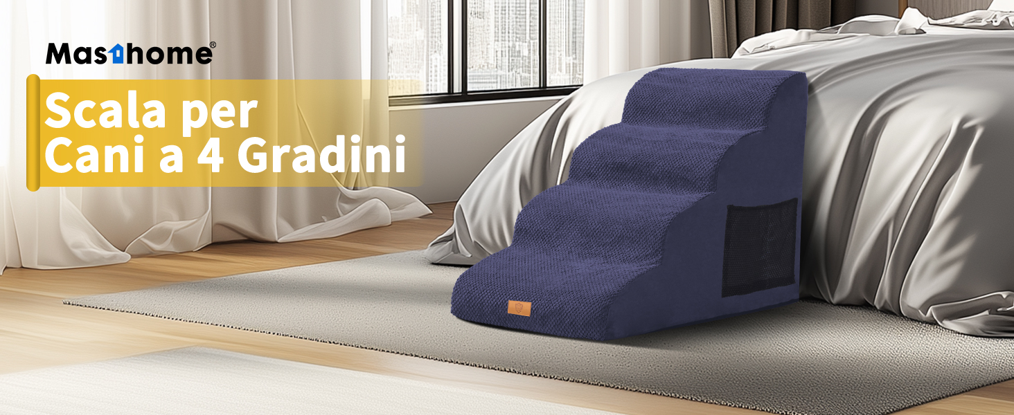 Сходинка для собак Masthome з 4 сходинками: зручна та безпечна для маленьких собак та цуценят. Легка, з антиковзким покриттям та знімною, пральною наволочкою для диванів та ліжок.