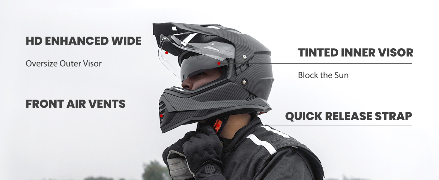 Мотошолом ILM Dual Sport Adventure з сонцезахисним склом, Pinlock, для кросу, квадроциклів, сертифікат ECE, модель WS902, розмір L, матовий чорний