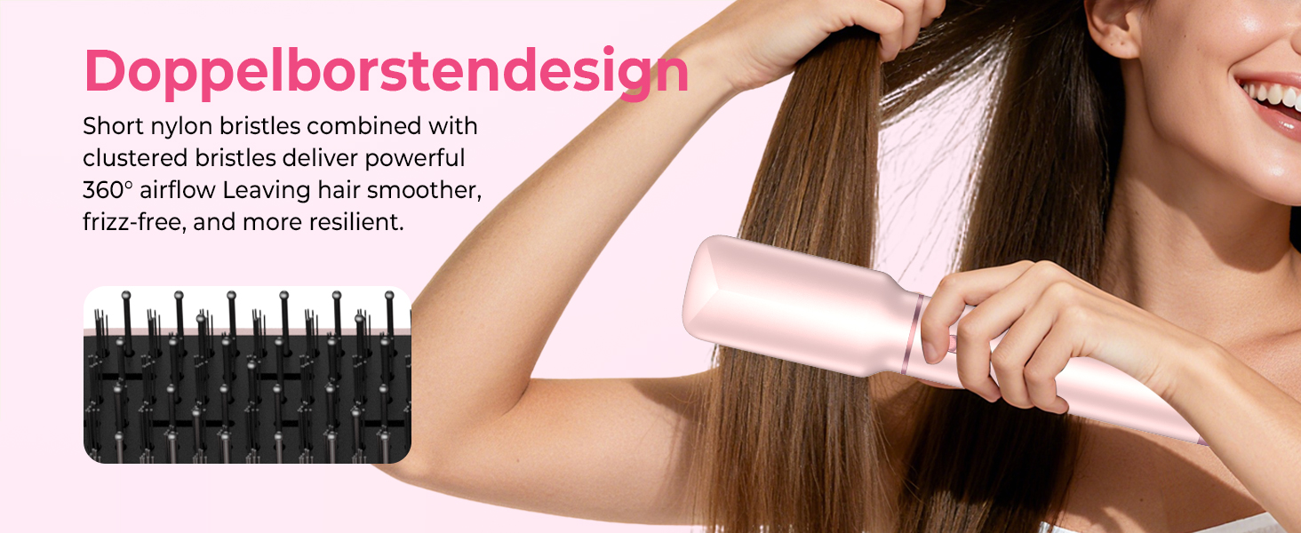 Мультистайлер для волосся 5 в 1 Atopskins Air Styler 1000W: фен-щітка, вирівнювач та плойка для сушіння, завивки та гладкого волосся, колір Creamrosa