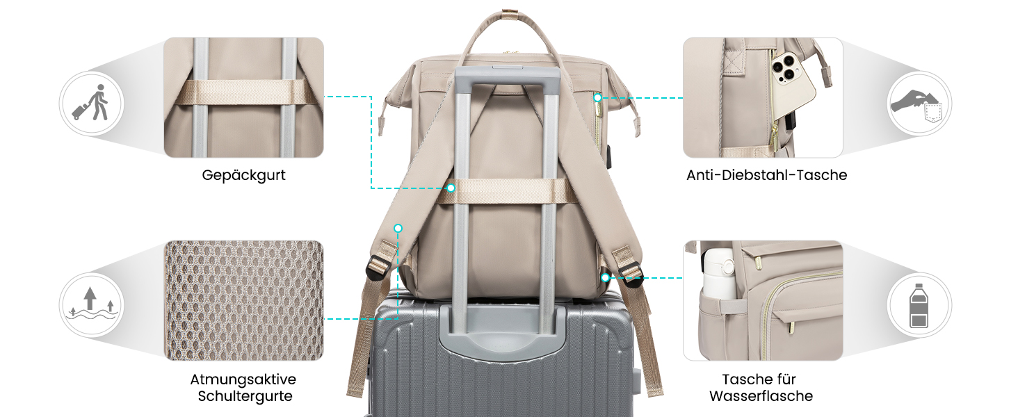 LOVEVOOK Рюкзак для жінок, шкільний рюкзак, рюкзак для ноутбука, водонепроникний, з USB-портом, для навчання, роботи, подорожей, темно-сірий, 17' (15.6', сірий Taro)