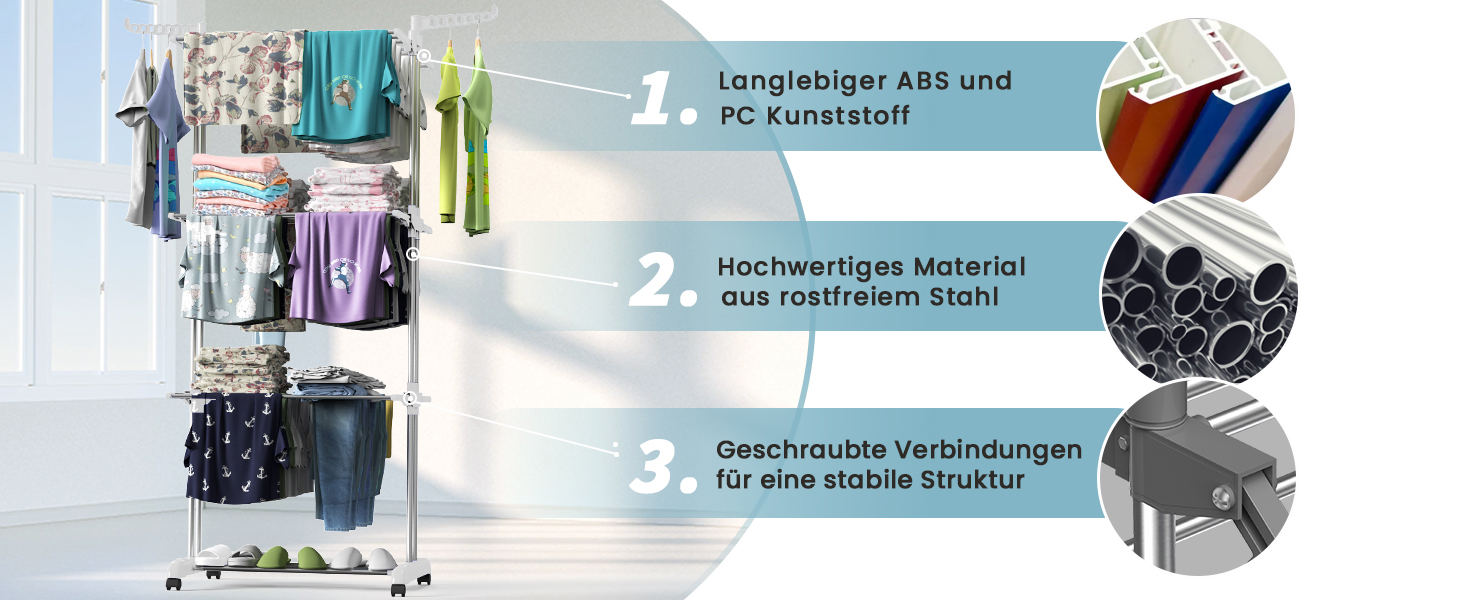 Розкладний сушильник для білизни Innotic з 4 ярусами та колесами (білий/сірий)