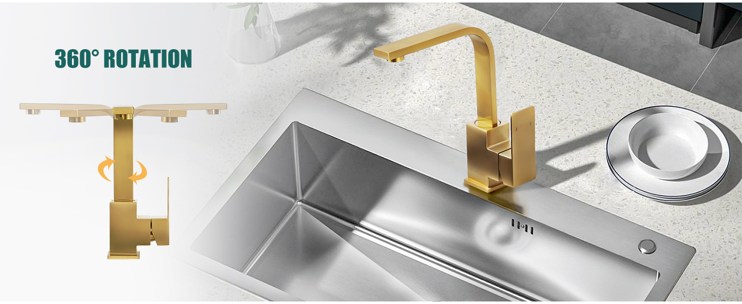 Кухонний змішувач з нержавіючої сталі, поворотний на 360°, для кухні, вантажівки, ванної кімнати, золотий