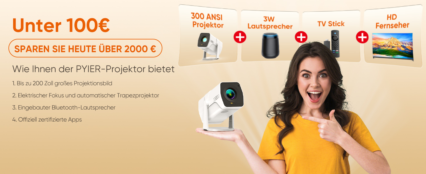 Mini проєктор Beamer з WiFi Bluetooth, 1080P Full HD, підтримкою Netflix, електричний, з автофокусом та автоматичною корекцією трапеції, 270° обертання для домашнього кінотеатру