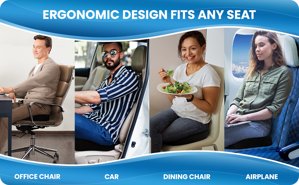 Подушка для сидіння Everlasting Comfort Ergonomic: Memory Foam для офісу, авто та дому. Ергономічна подушка на офісний стілець та автокрісло, знімний чохол, нековзна основа (з чорним гелем).