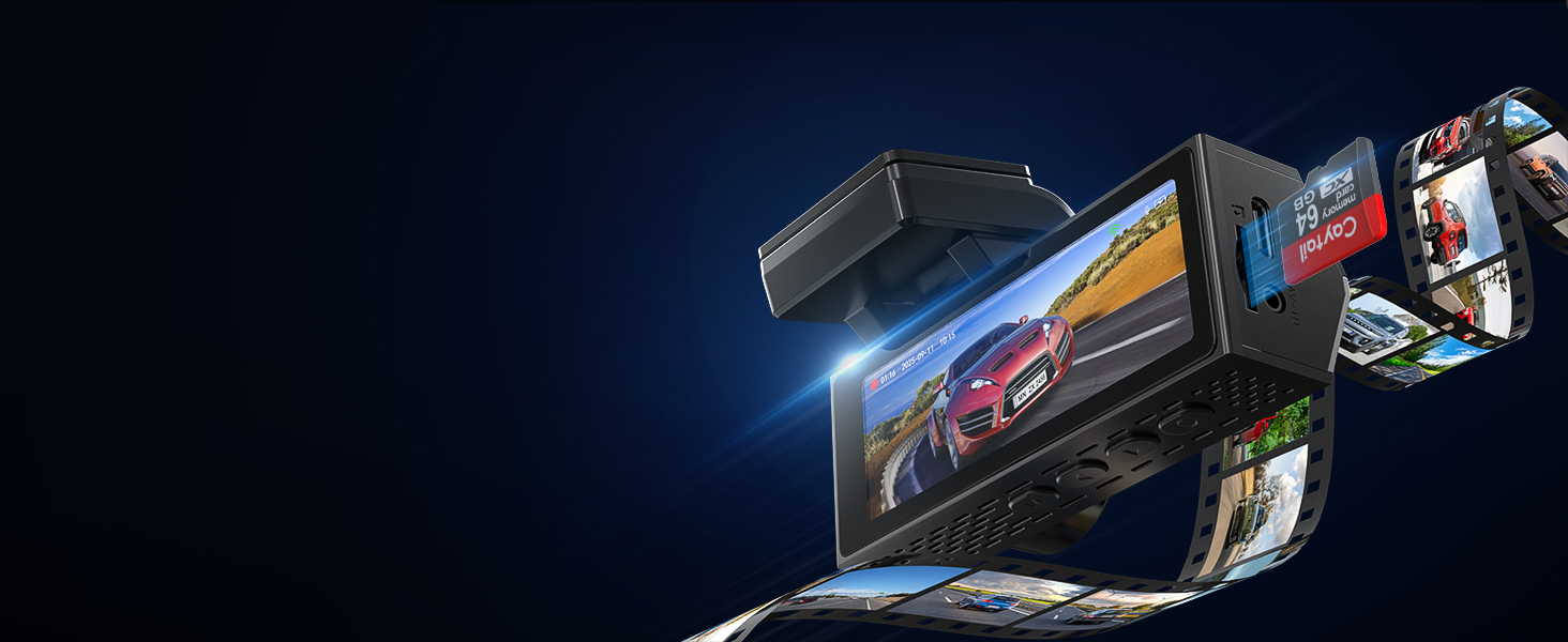 Автомобільний відеореєстратор 4K+2K з WiFi 5GHz, передня та задня камери, 64GB карта пам'яті, кут 170°, нічний режим WDR, дисплей 3.2