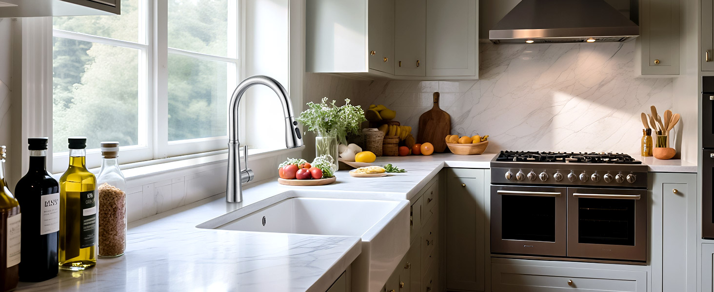 Змішувач кухонний iVIGA висувний з дозатором, водоспад, 360° поворот, 3 режими, щітене нікель