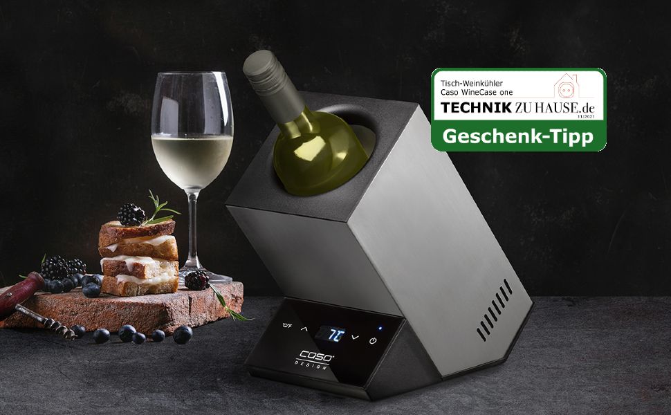 CASO WineCase One Black - Single Bottle Wine Cooler with Stainless Steel Housing