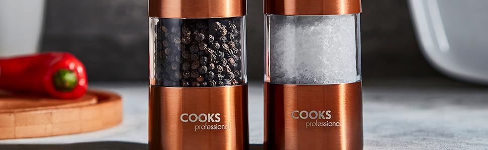 Набір Cooks Professional: електричні млини для солі та перцю з регулюванням помелу, нержавіюча сталь, графіт