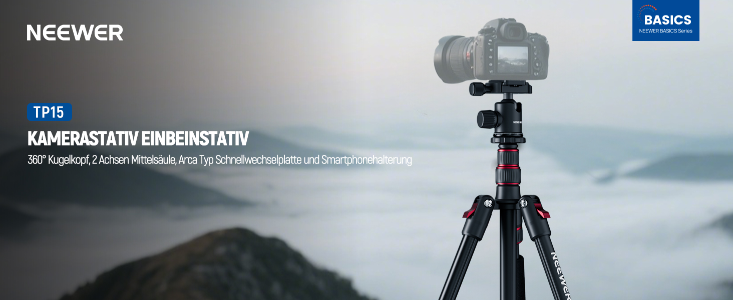 Штатив для камери NEEWER Basics з моноподом, 71' (22 см) з алюмінію, важкий, портативний, для подорожей, DSLR, мобільний телефон, 360° кульова головка, кріплення для телефону, сумісний з iPhone, для зйомки відео