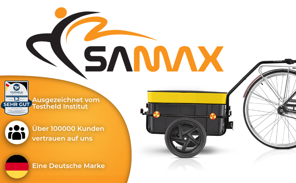 Причіп для велосипеда SAMAX 70 літрів / 60 кг, вантажний, з кріпленням, чорний, з пластиковою платформою