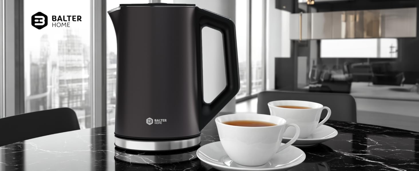 Balter Stainless Steel Electric Kettle with Temperature Control - 40°C to 100°C, Double Wall, BPA Free, 1.7L, 2200W, Quiet Kettle - Dark Grey